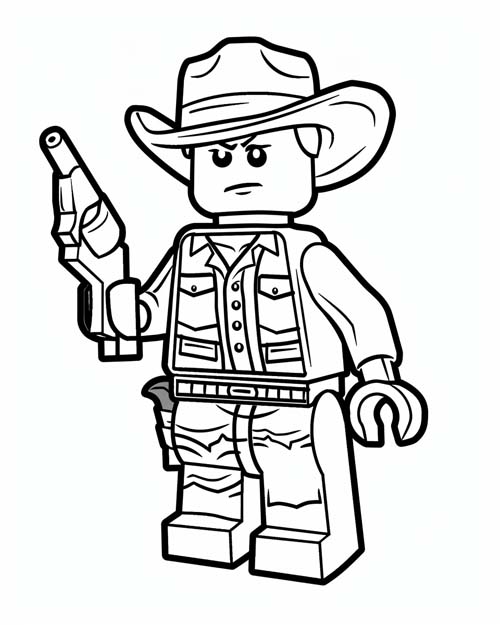 coloring page of a lego cowboy