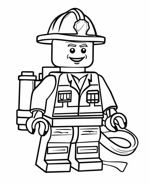 coloring page of a lego fireman