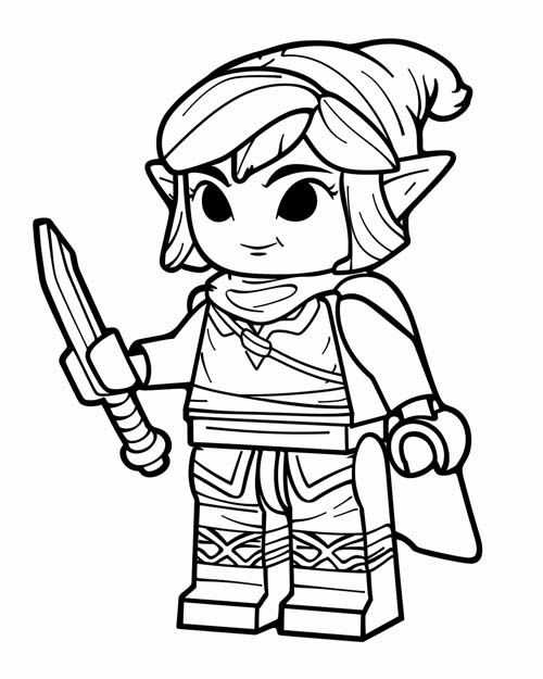 coloring page of a lego link from legend of zelda
