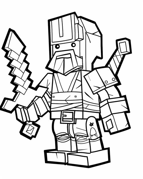 coloring page of a lego minecraft
