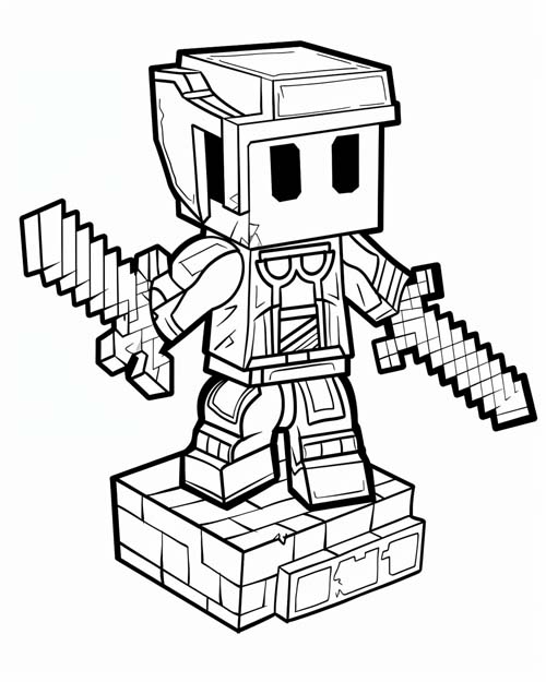 coloring page of a lego minecraft guardian