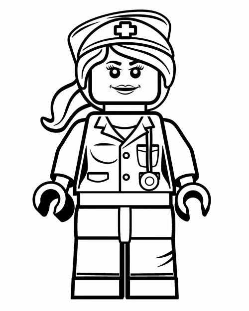 coloring page of a lego nurse