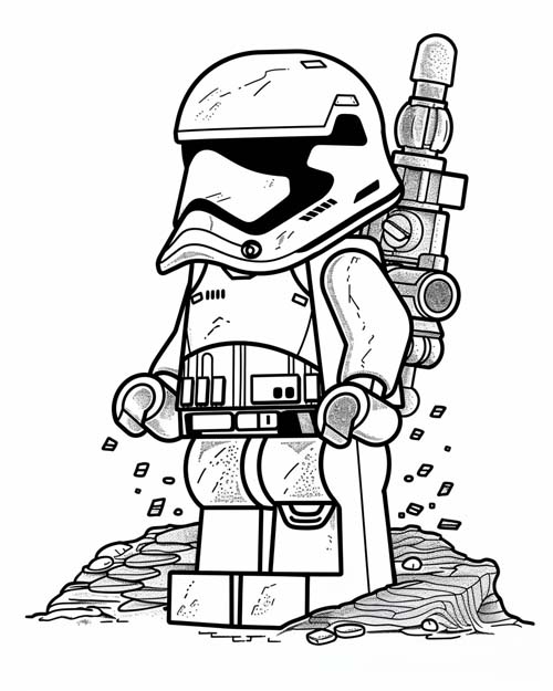 coloring page of a lego storm trooper
