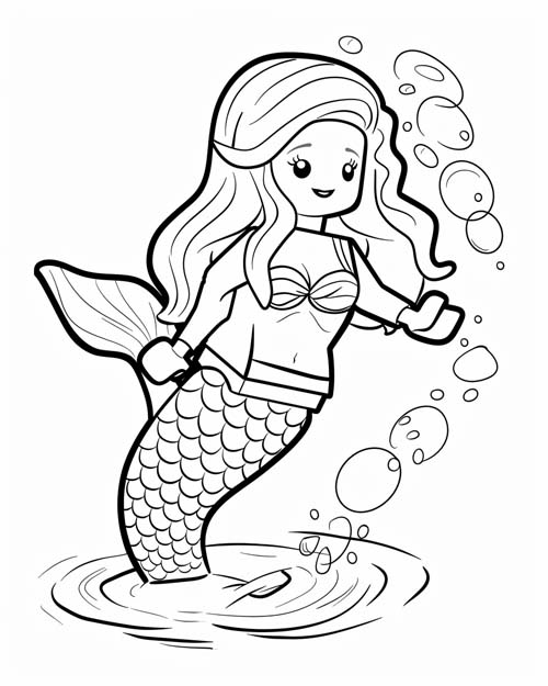 coloring page of a lego mermaid