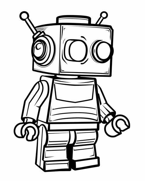 coloring page of a lego robot