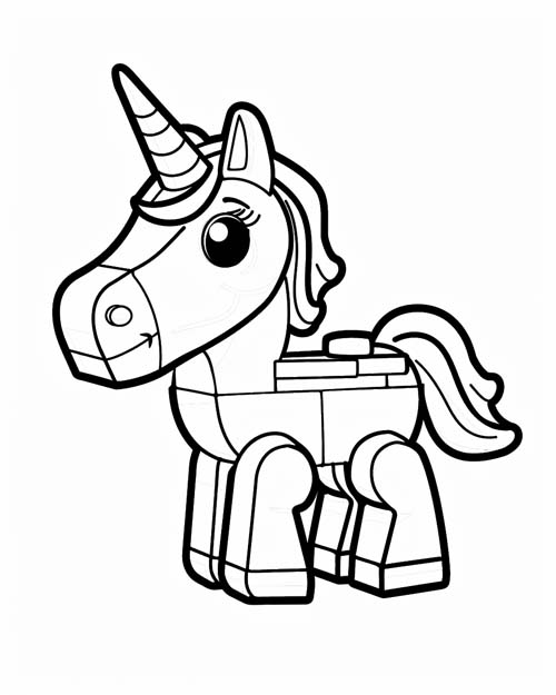 coloring page of a lego unicorn