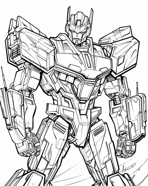 coloring page of a transformer ready for action