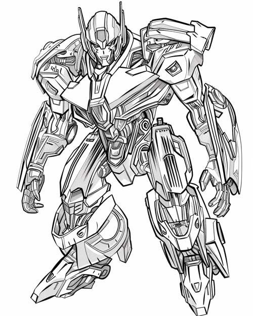 coloring page of a transformer ready for action