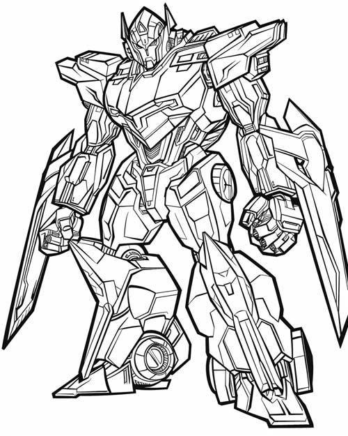 coloring page of a transformer ready for action