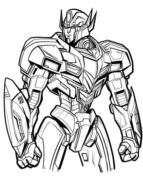 coloring page of a transformer ready for action