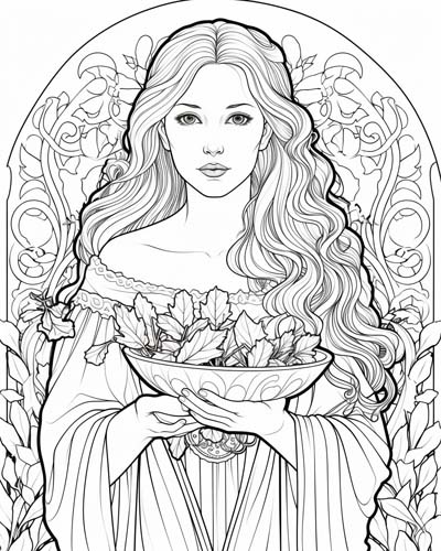 Brigid with herbs 
coloring page