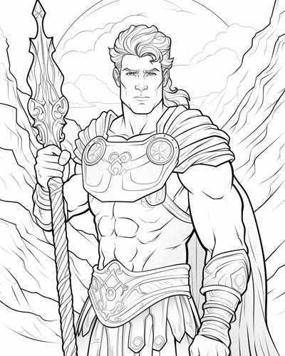 coloring page of the Celtic hero, Cu Chulainn