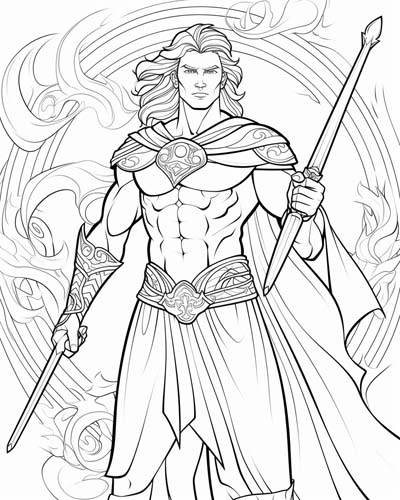 coloring page of the Celtic hero, Cu Chulainn