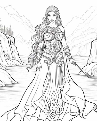 Danu the Celtic mother goddess coloring page