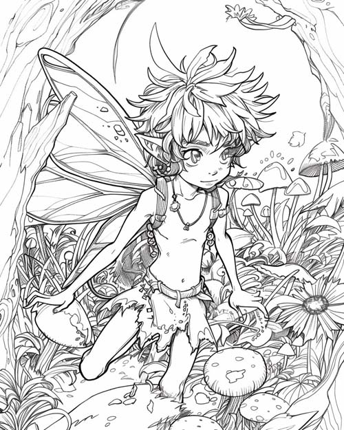 folklore coloring page of Puck in the forest