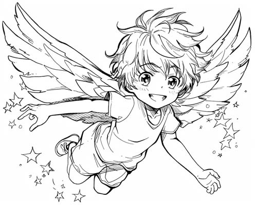folklore coloring page of Puck and the stars