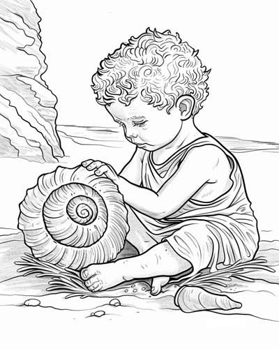 boy with a shell coloring page