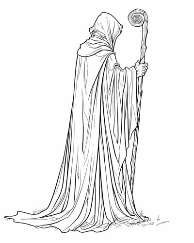 druid with a spiral staff coloring page