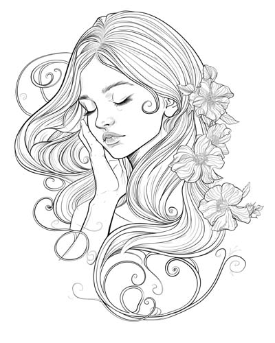 girl with vines coloring page