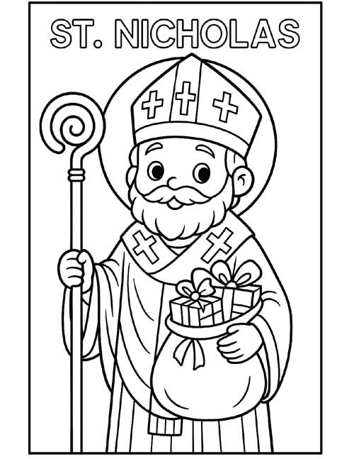 labeled preschool coloring page of St. Nicholas