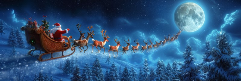 digital photo of santa's sleigh flying through the night