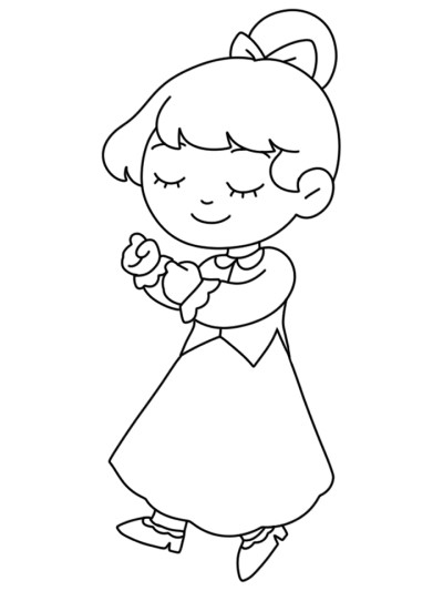 Simple coloring page of a female party go-er from A Christmas Carol.