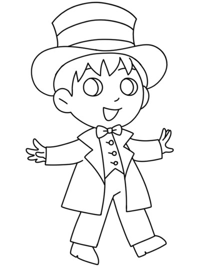 Simple coloring page of well dressed party go-er from A Christmas Carol.
