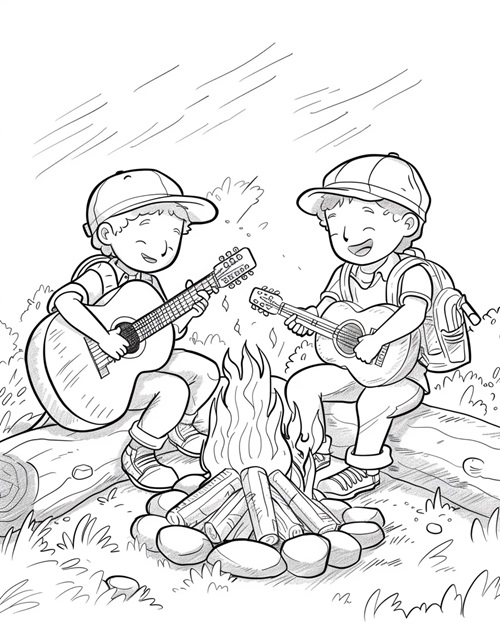 Danish midsummer's eve: singing around the bonfire coloring page