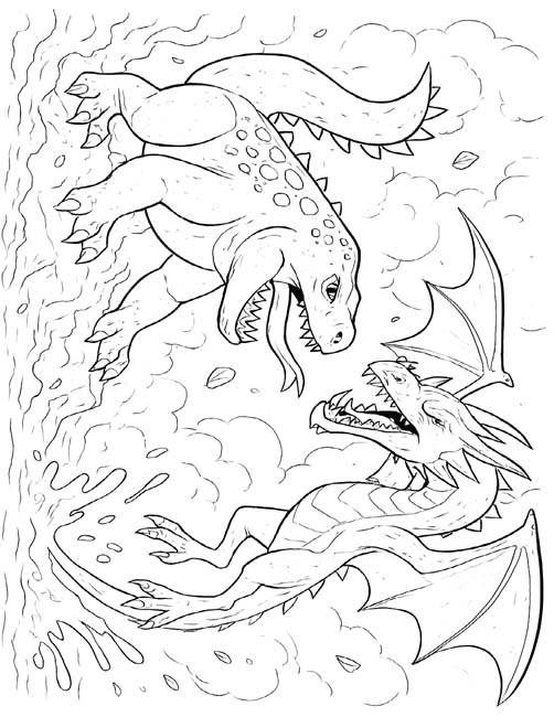 coloring page of Doug battling Rodan