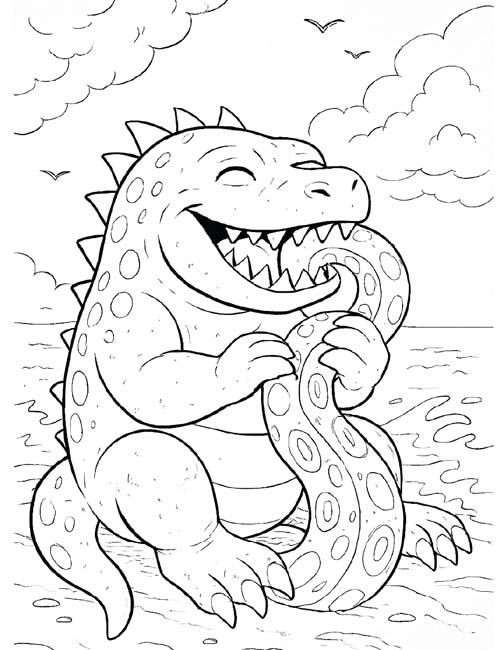 coloring page of Doug eating a tentacle