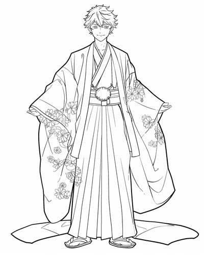 coloring page of a kimono