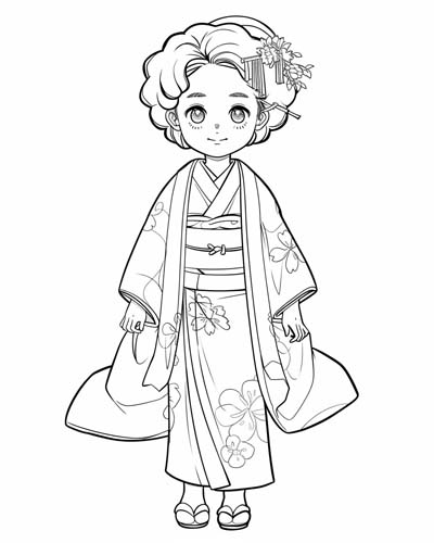 coloring page of a kimono