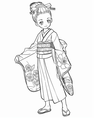 coloring page of a kimono
