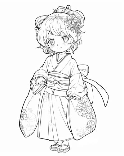 coloring page of a kimono