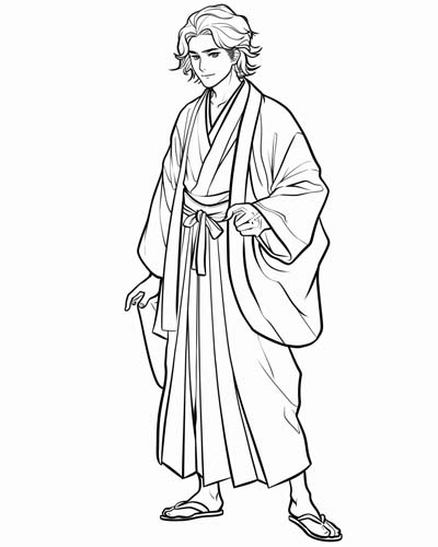 coloring page of a kimono