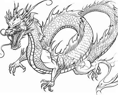coloring page of a Japanese dragon