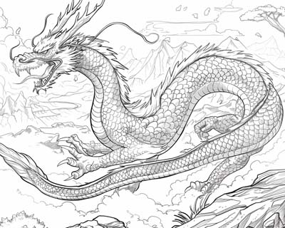 coloring page of a Japanese dragon