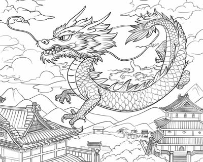 coloring page of a Japanese dragon
