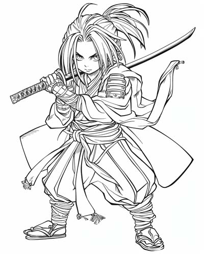 coloring page of a Samurai
