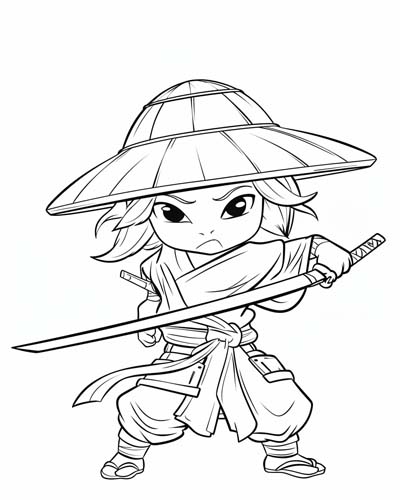 coloring page of a Samurai riding a horse