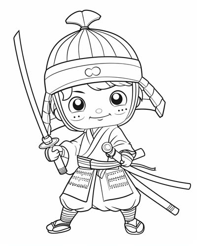 coloring page of a Samurai with a katana