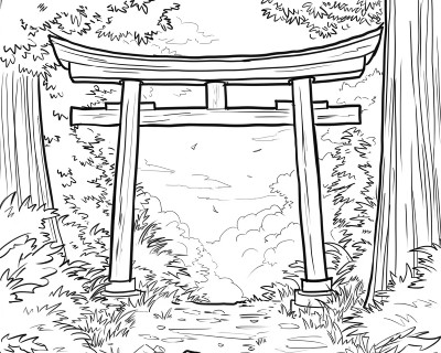 coloring page of a Torii gate
