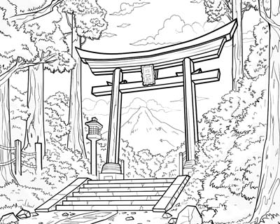 coloring page of a Torii gate