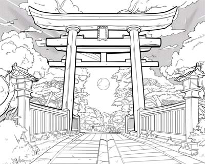 coloring page of a Torii gate