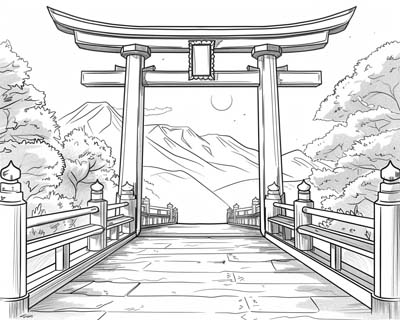 coloring page of a Torii gate