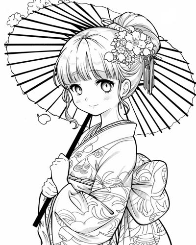 coloring page of a Japanese parasol