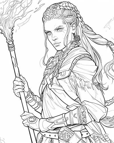 coloring page of Lagertha and a torch