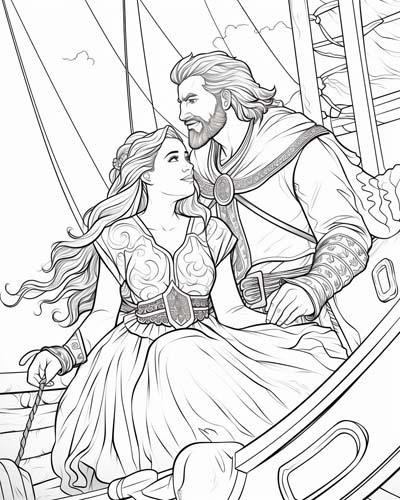 coloring page of Ragnar and Lagertha