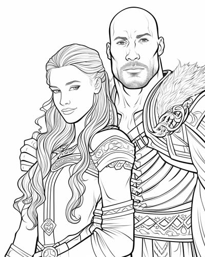 coloring page of Ragnar and Lagertha