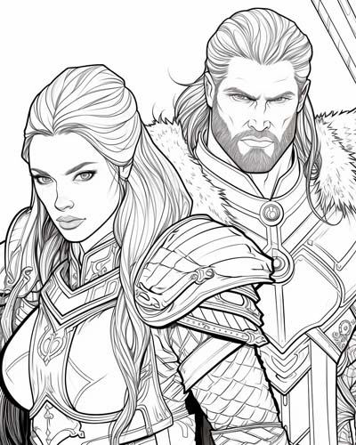 coloring page of Ragnar and Lagertha